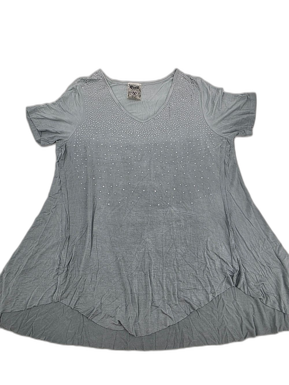 Vocal V-Neck Embellished Rhinestone Tunic Grau Blouse Size X-Large